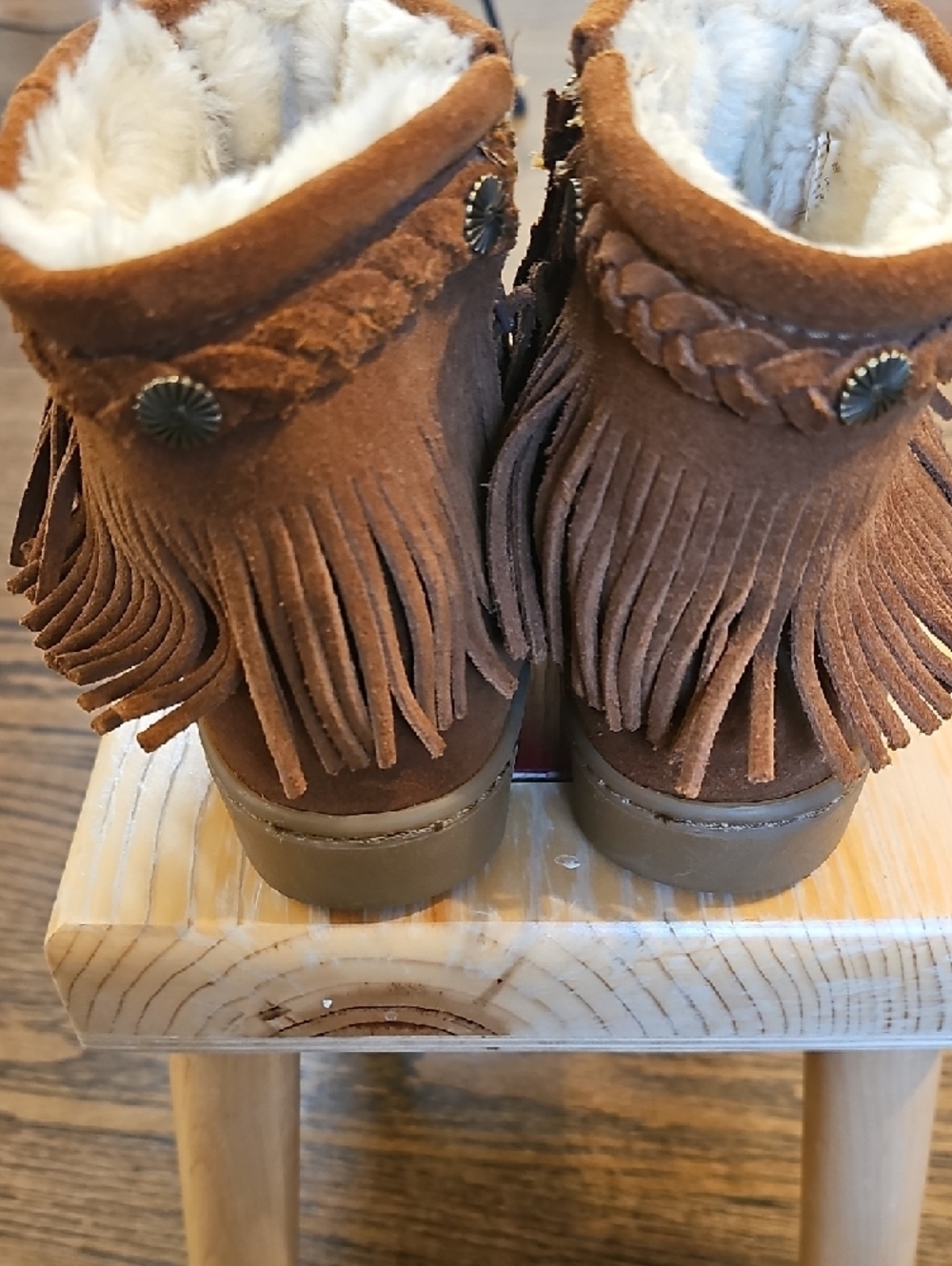 Minnetonka Brown Suede Fringe Ankle Boots Size 7 - Picture 2 of 13